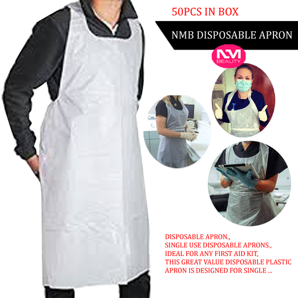 NMB Disposable Aprons
50pcs in box
Feature:
1. Waterproof disposable hair salon capes washing pads shampoo cape prevent from dust, dirty, water
2. Great for both home and salon use, keeping clothes away from water, stain or hair.
3. Suitable for many occasion like hair dyeing, hair coloring, hair cutting, etc.
4. Made of environmental‑friendly PE material, odor‑free, safe to use, lightweight but durable, can work well for you.
5. A pack of 100pcs are included, can be used for a long time, disposable, easy and convenient to use.

Specification:
Condition: 100% Brand New
Item Type: Disposable Barber Cape
Material: PE
Color: Transparent

Size.42"*26"