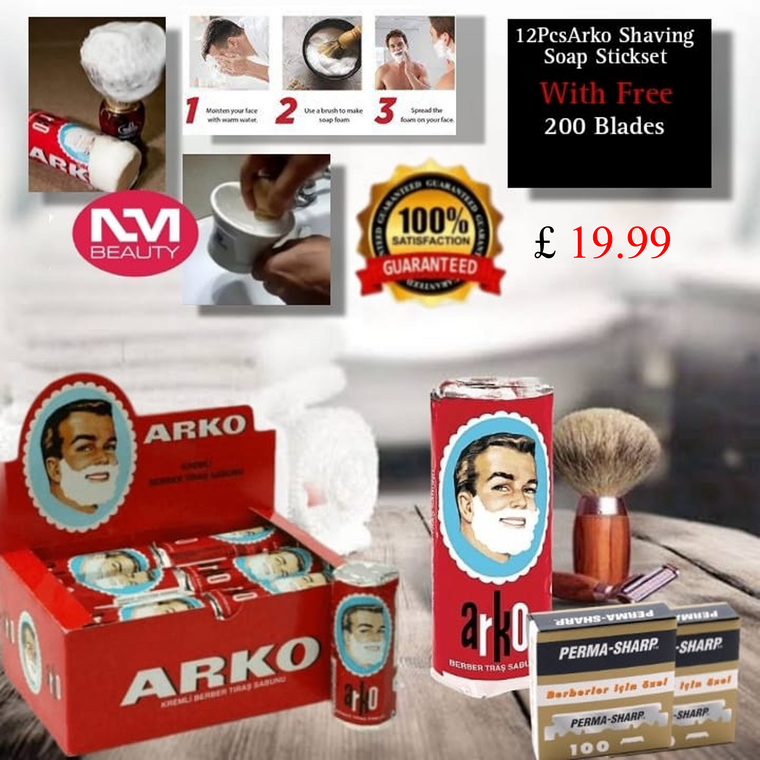 Arko Shaving Soap Stick Set 12 Pcs with free 200 Blade 