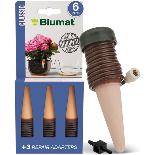 Blumat Classic Self-Water Stakes for Indoor Plants - 6 Pack, with Adapter