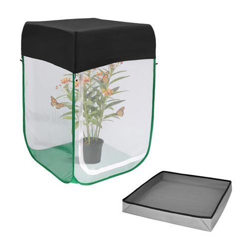 Butterfly Habitat Cage 24" x 24" x 36", Large Caterpillar Mesh Enclosure with Poop Tray for Easy Clean, Outdoor Monarch Butterfly & Insect Pop-up Net Cages Terrarium with Sunshade Top.