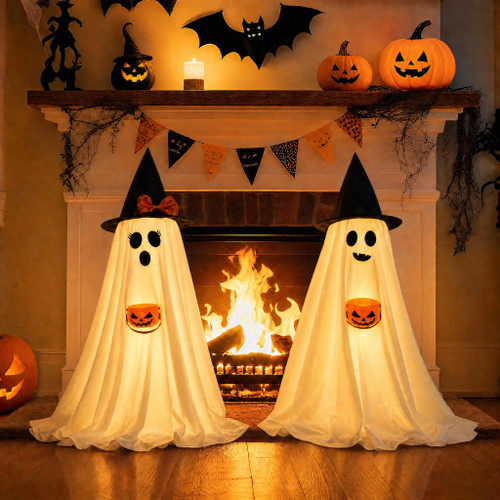 Halloween Decorations Indoor Lighted Ghost, 2 Pack Cute Light Up Ghosts