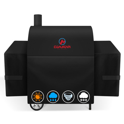 Comnova Grill Cover for Char Griller Smokin' Champ with Side Fire Box - 600D Waterproof Grill Cover Fits Smokin Champ 1624, Offset Smoker 1733, Blazer 2130, Classic 2175 Models - 66"L x 29"W x 50"H