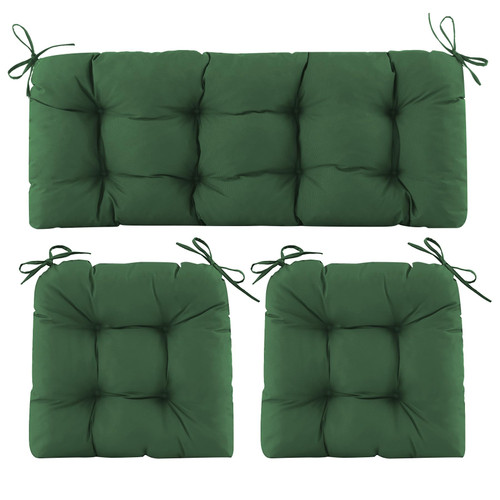 Aegisun Wicker Chair Cushions of 3 Pieces, Waterproof Cushions for Patio Furniture, Tufted Wicker Outdoor Furniture Cushions, 1 Patio Loveseat Cushion and 2 U-Shaped Cushions, 44"x19"x5", Dark Green