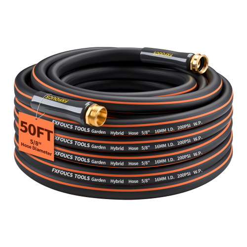 FXFOUCS Garden Hose 50ft x 5/8", Heavy Duty Water Hose, Kink Resistant