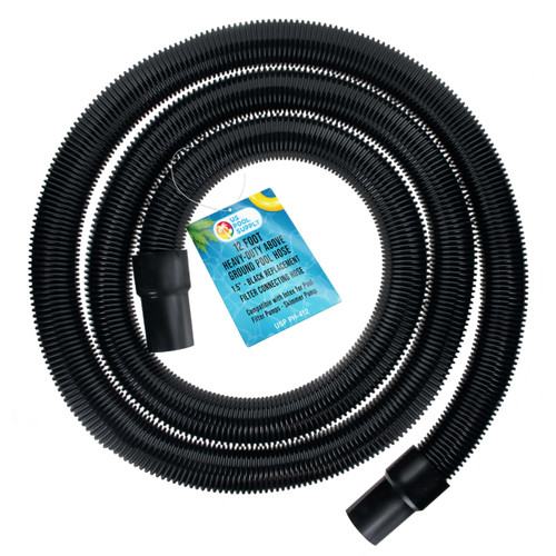 U.S. Pool Supply 12 Foot Heavy-Duty Above Ground Pool Hose, 1.5" - Black