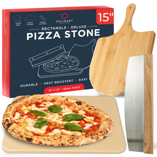 Large Pizza Stone for Oven and Grill Set - 15" x 12" - 3PCs Pizza Stone Set