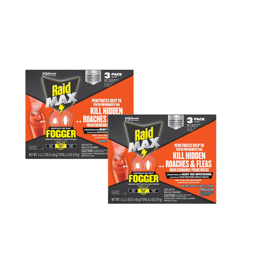 Raid Max Fogger, Insect Killer for Mosquito, Ant, Roach, Spider, Flea, for Indoor Use 6.3 Ounce (Pack of 2)