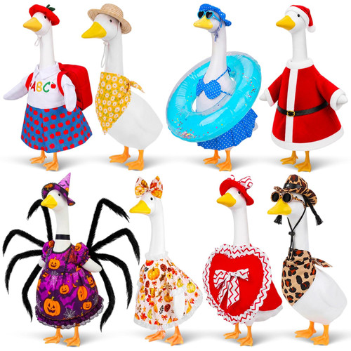 AxPower 8 Sets Porch Goose Outfits Clothes All Seasons Bundle for Halloween, Chrismas Day, Fall Festival, Velentine's Day Decoration for 23 inch Porch Goose Lawn Yard Decor