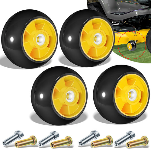 4 Pack AM125172 Plastic Deck Gauge Wheel Kit for John Deere 48", 54", 60", 62“, 72" Deck Lawn Tractor Mowers Wheel Kit, AM124706, 210-300, Yellow