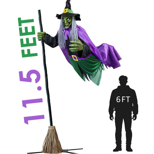 Halloween Decorations Outdoor - 11.5 Ft Animated Hovering Witch Animatronics - Sound & Touch Activated Sensor - Scary Decor Props for Home Outside Garden Yard Lawn Party Decoration