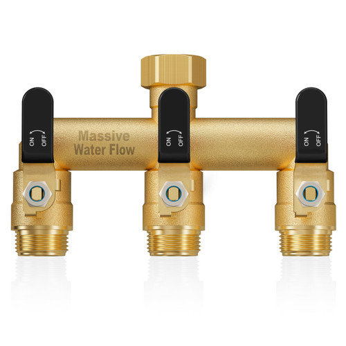 LNEZCDB 3 Way Hose Splitter, Heavy Duty Full Flow Garden Water Hose Bib Spigot Splitter, Brass Rust and Freeze Resistant Outdoor Faucet Splitter, T Adapter Connector with 3/4 - Inch GHT Thread （Black）