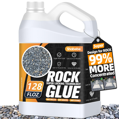 Shabebe Rock Glue, 1 Gallon 99% Stronger Bond & 3X Coverage vs Regular Formulas, Mulch Binder for Landscaping, Stronger Hold for Mulch, Pine Straw, Pea Gravel Stabilizer–Non-Toxic Landscaping Binder