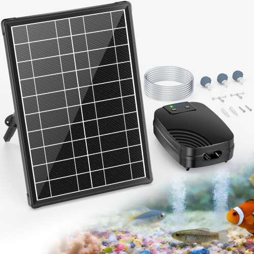 POPOSOAP 8W Solar Pond Aerator, Solar Air Pump for Pond with Solar & Battery Dual Power, 24H Continuous Aeration, 3 Working Modes for Small Pond, Fish Pond, Fish Tank P9275