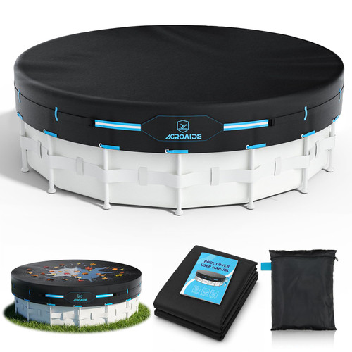 AGROAIDE 24ft Round Pool Cover Above Ground with Metal Cam Buckle Straps