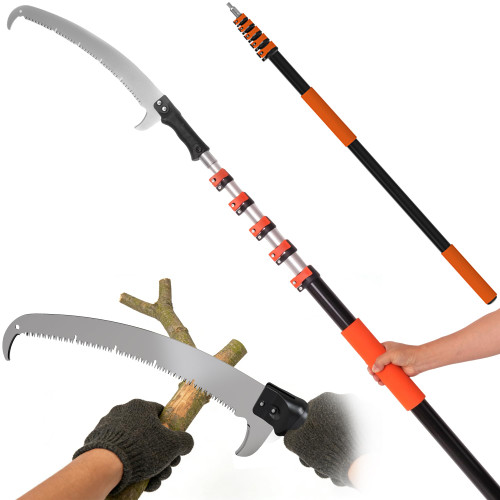 35FT Manual Pole Saw for Tree Trimming, 5-29FT Telescoping Extension Pole with Flip-Lock & Screw Dual Locking, 19" 3X Detachable Pruning Saw Head, Yard Maintenance Pruner for Garden Palms Shrubs