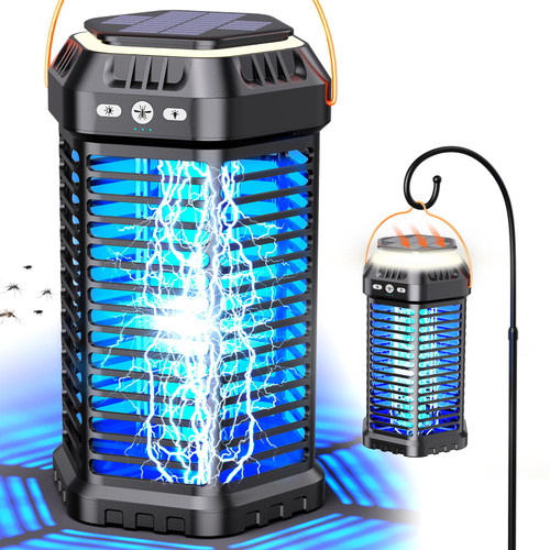 GTERT Foldable Solar Bug Zapper, High-Efficiency Mosquito & Fly Zapper, 6000mAh Rechargeable Battery, Solar & USB Charging, 2-in-1 Camping Light for Indoor & Outdoor Use