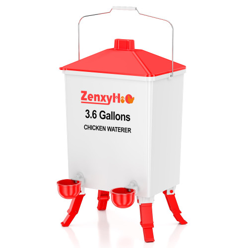 3.6 Gal Chicken Waterer with 4 Automatic Water Cups - 3 Height Adjustable