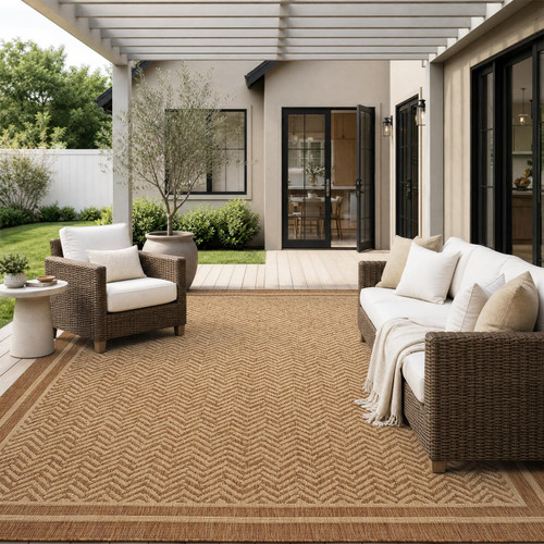 MontVoo-Outdoor Rug-Patio Rug 8x10 Polypropylene Indoor Outdoor Rug Outdoor Carpet for Patio Deck Balcony Porch, Textured Weave, Durable for High Traffic, Fade-Resistant, Boho Farmhouse Neutral Brown