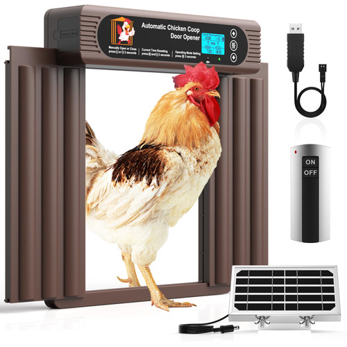 Automatic Chicken Coop Door Solar Powered, Extra Large Size, Anti-Pinch Design, Battery Powered Auto Chicken Door with Timer & Light Sensor, Solar Chiken Coop Door with Remote Control (50-100M)