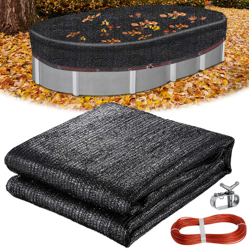 Lanathel 18 Ft x 33 Ft Oval Pool Leaf Net Cover, Fine Mesh Oval Above Ground Swimming Pool Leaf Net Cover, with Winch & Cable, Covers Size: 22 Ft x 37 Ft (Includes 4-feet Overlap), Black