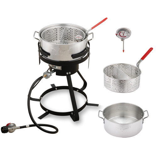 Feasto 10 Qt Outdoor Propane Gas Fish Fryer Pot Kit with Strainer Basket