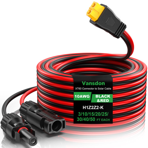Vansdon Solar to XT60 Cable- 10AWG 30FT XT60 Solar Cable Charging Extension Cable Adapter for RV Portable Power Station