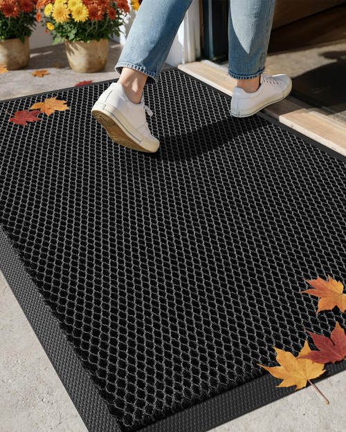 Color&Geometry Outside Welcome Front Door Mat, 24"x36" Black Grey