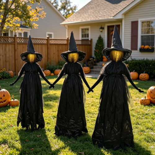 DR.DUDU Halloween Decorations Outdoor 4.6 FT Light Up Witch Stakes Set of 3