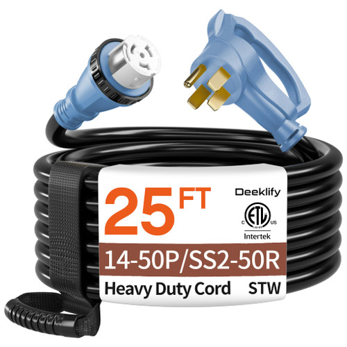 Deeklify 25FT 50 Amp Generator Cord NEMA14-50P/SS2-50R with Twist Lock