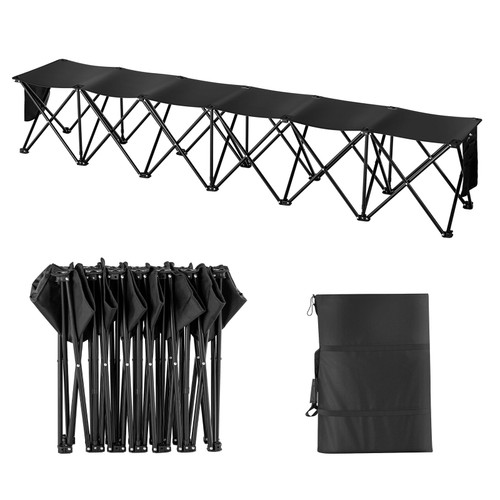 VEVOR Portable Folding Bench, 6 Seats Foldable Sideline Bench, Outdoor Camping Bench Chairs with Carry Bag, Team Sport Sideline Benches for Football, Camping, Fishing, No Assembly Instant Seating