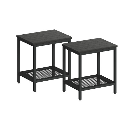 KAAPSAM Outdoor Side Table with Storage 2-Tier Patio End Table,Black 2PC