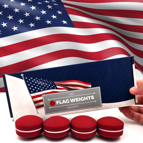 Super Strong Anti-Tangled Magnetic Flag Weights - Strong Wind Resistance to Keep Your American Flag Billowing - 360° Silicone Wrapped - Will Never Rust – Heavy & Durable | 4 Pairs | Official Red