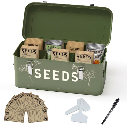Orionstar Metal Seed Storage Organizer, 4 Compartments, Vintage Dark Green