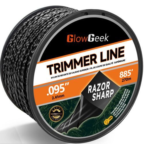 GlowGeek 2.8Lb(885 ft) 0.095" for Black Diamond Trimmer Line for Echo Trimmer Line, Twisted Weed Wacker String, Heavy-Duty Weed Eater String Line for Ego Grass Cutter, Part No. 330095073