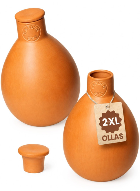 2pc Olla Pots For Garden Terracotta Watering Pots - 32oz XL Garden Olla Watering System For Raised Beds & Outdoor Plants - Covers 14 Sq Ft Irrigation Area, Water Plants While On Vacation [2pc XL 32oz]
