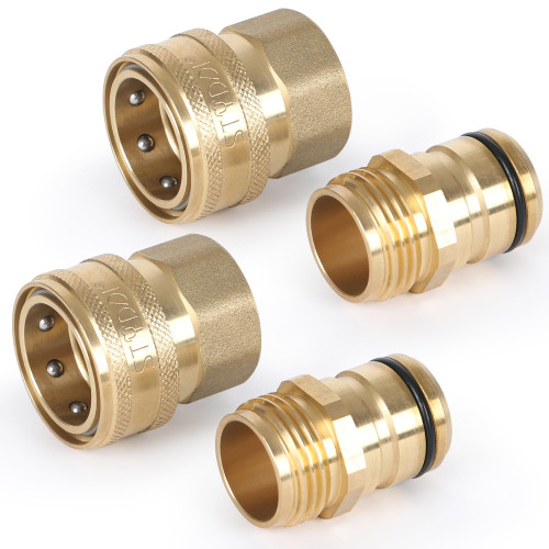 STYDDI 3/4-inch Full Flow Super Heavy Duty Hose Quick Connect Fittings, Lead-free Brass Full Port Garden Hose Quick Connector Coupler, 3/4” GHT High-Volume Hose Quick Release Adapter Set, 2 Set