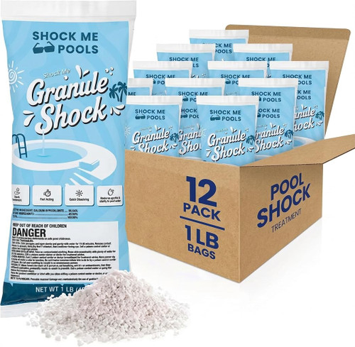 Cal Hypo Granule Pool Shock – Fast-Dissolving Chlorine Shock Treatment for Swimming Pools – Powerful Pool Water Clarifier & Sanitizer – for Inground & Above Ground Pools – 1 lb Bag (12 Pack)