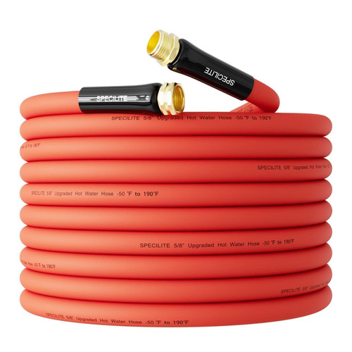 SPECILITE 5/8" x 50FT Hot/Cold Rubber Garden Water Hose, -50℉-190℉, Red