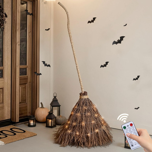 Halloween Decorations Fall Decor - 6FT Giant Handmade Real Twig Witch Broom