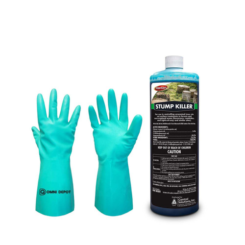 Ready-to-use Tree and Stump Kill Solution - Martin Stump Killer - 1 Qt - Tree Stump Killer for Backyards, Roadsides, Fence Lines & Pastures - Powerful Stump Remover Chemical with Omni Depot Gloves