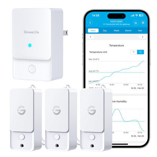 GoveeLife Outdoor Indoor Wi-Fi Gateway Thermo-Hygrometer Wireless, 3 Pack