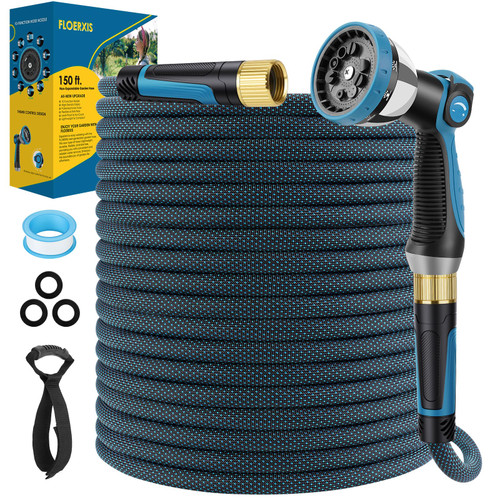 FLOERXIS Non-Expandable Garden Hose 150 FT, Lightweight Flexible Water Hose