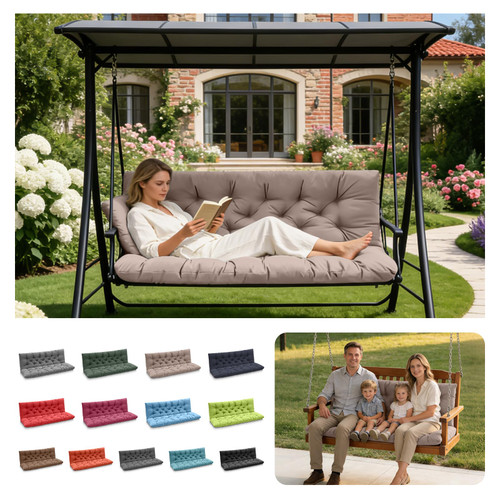 LCYY.TG Porch Swing Cushions, Outdoor Swing Replacement Cushions 3 Seater with Backrest, Waterproof Bench Cushion with Ties,for Patio,Porch, Garden,Backyard (Khaki 60 * 40 in)