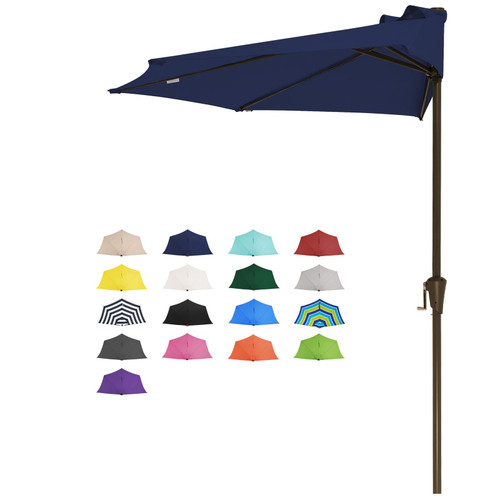 JEAREY 9 ft Half Outdoor Patio Umbrella w/Crank, Navy