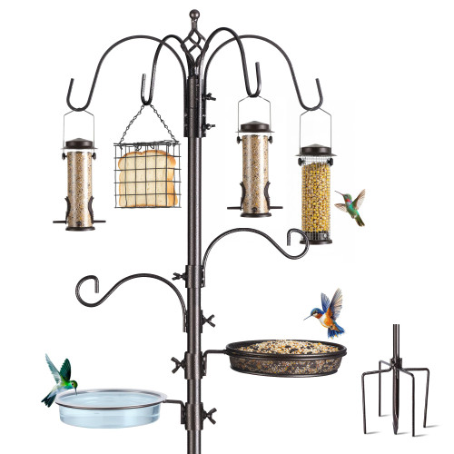 NestShld Bird Feeding Station Kit, 94-Inch, 6-Hook Metal Bird Feeder Pole