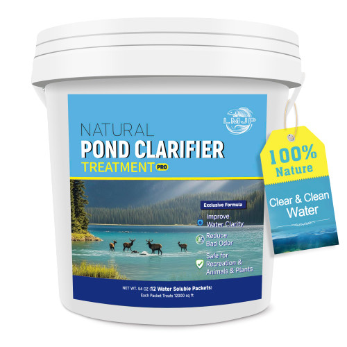 LMJP Pond Clarifier Treatment – 12 Packets Natural Pond Water Clear for Outdoor Lakes – Beneficial Enzymes to Improve Water Clarity & Eliminate Odor – Treats Up to 144000 Sq Ft