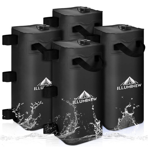 ILLUMINEW 4 Pack Canopy Water Weight Bag, 220 LBS Water Tent Weights Set of 4 Leg Weights for Gazebo, Pop Up Canopy, Canopies, Tent (Black 25L)