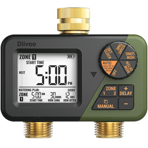 Diivoo Brass Hose Timer 2 Outlet, Sprinkler Timer for Garden Hose
