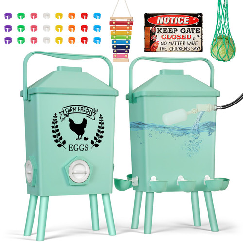 TGEYD 4.2 Gallon Automatic Chicken Waterer & Hanging Chicken Feeder Set