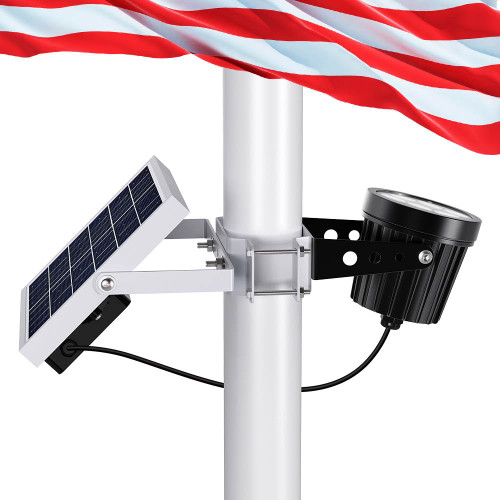 Solar Flag Pole Light, Flagpole Light Solar Powered Outdoor Bright LED 6000K Dusk to Dawn IP65 Waterproof with Bracket Clamp Fits 1.4-3” Pole Mount and Stakes for Ground Wall Mounting